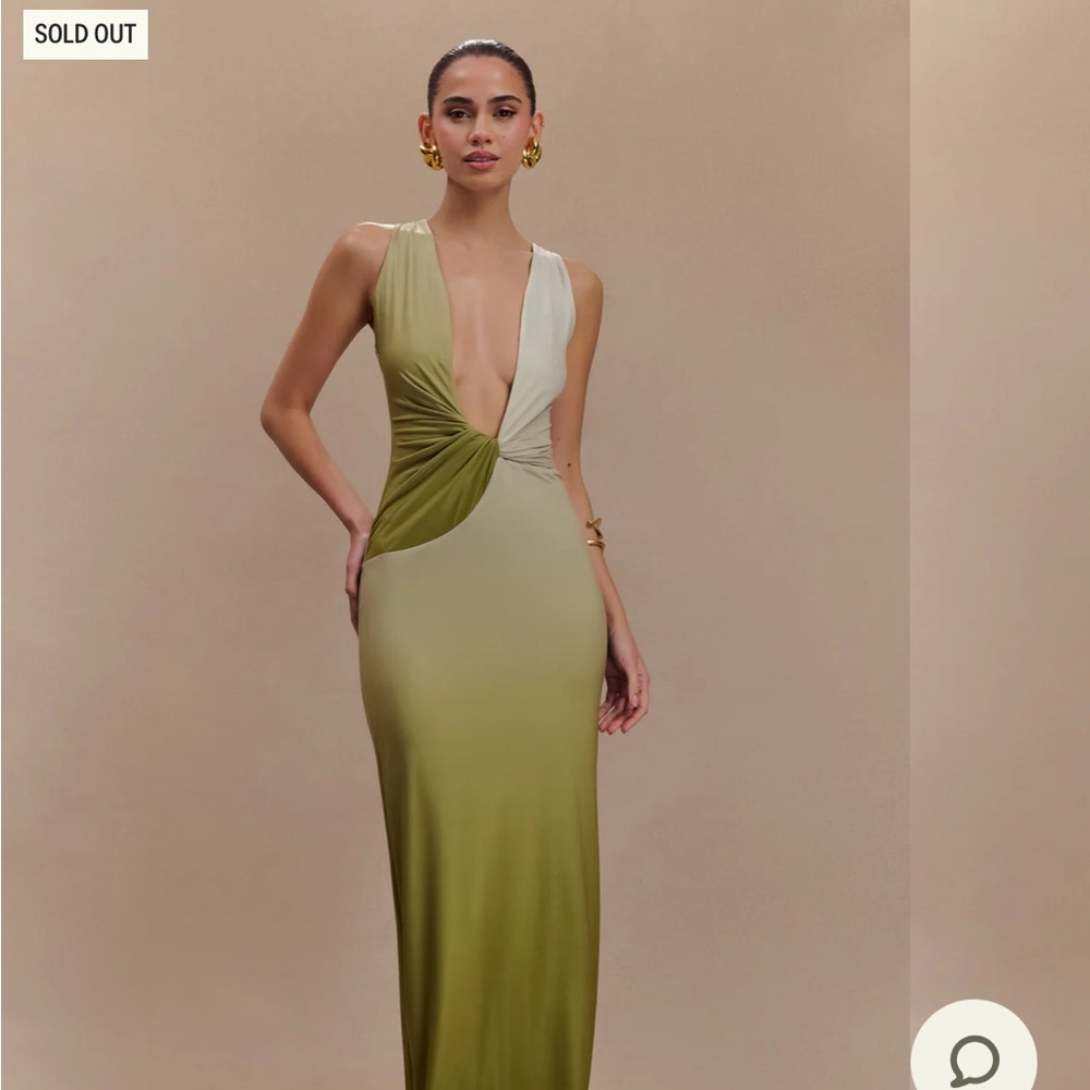Meshki Stella Draped Slinky Maxi Dress Ombré Vintage Olive. Sold out dress.